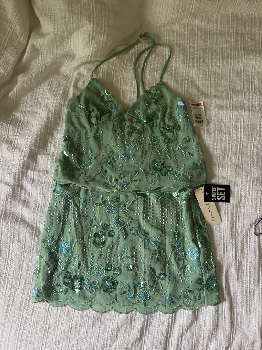Sage Green Embroidered Sequin Set